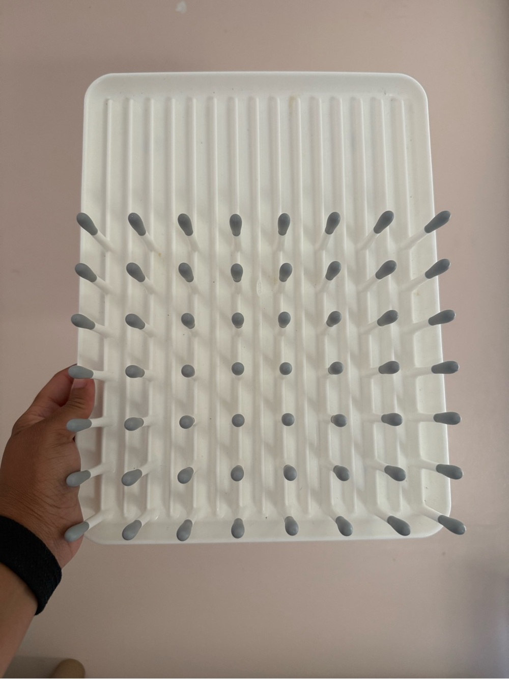 White Baby Bottle Drying Rack with Gray Pegs